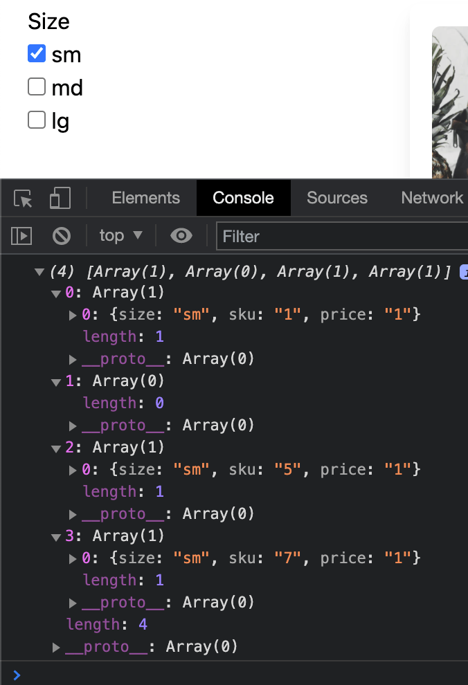 javascript Returning array object by filtering it's nested size