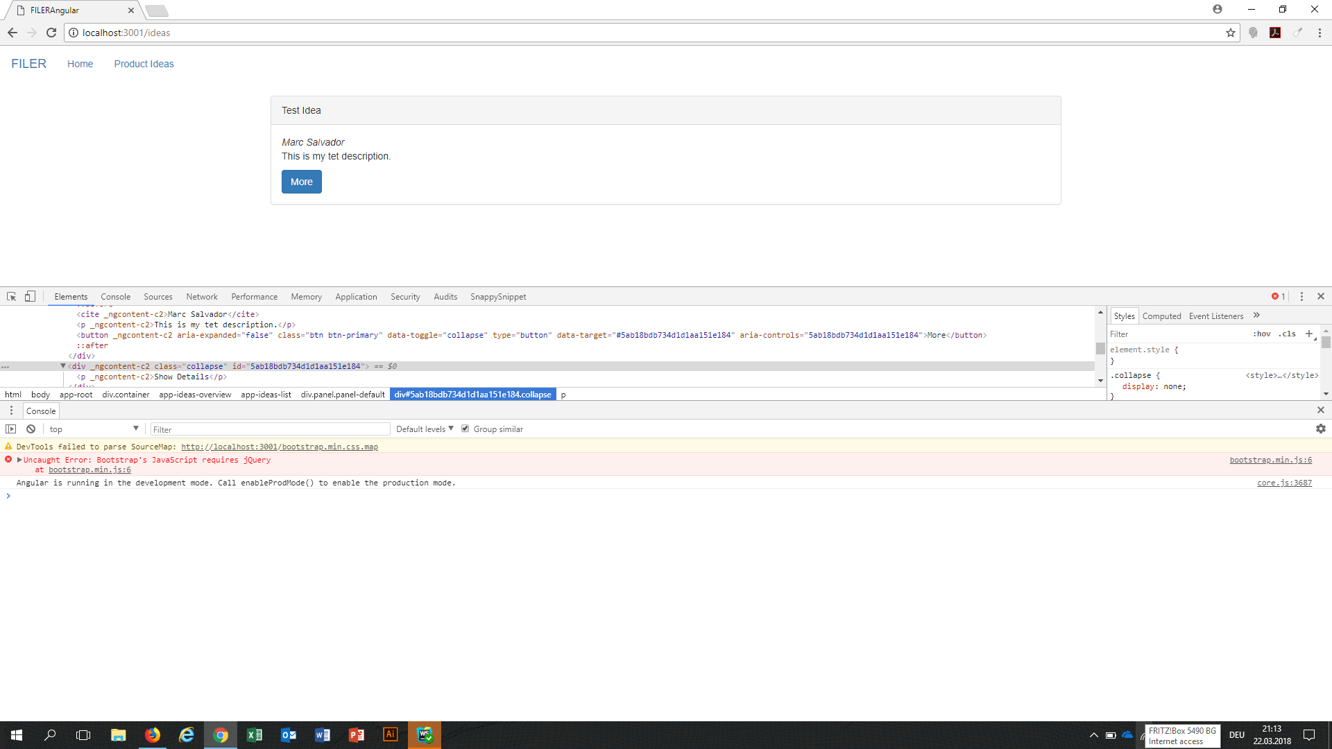 Angular 4 Bootstrap's collapse does not work using datatarget