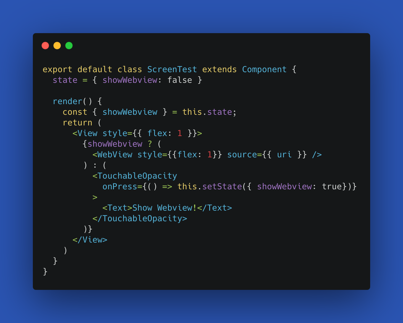 How to open a webview on button press in reactnative