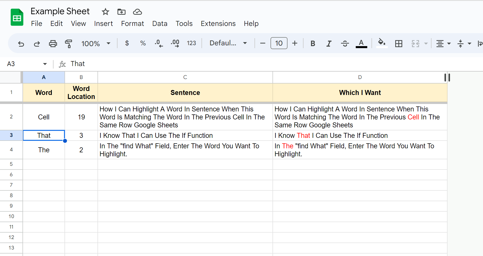 google apps script Automatically Color a Word in Sentence Stack