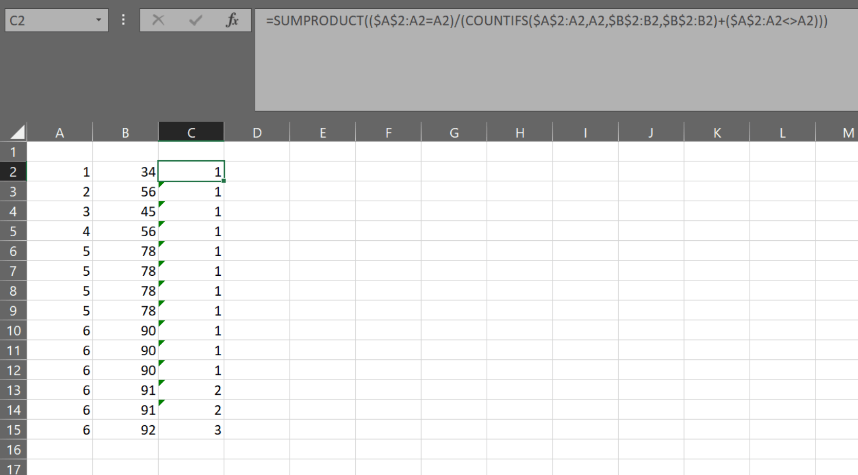 excel How to insert 1 if value in a cell is different than previous
