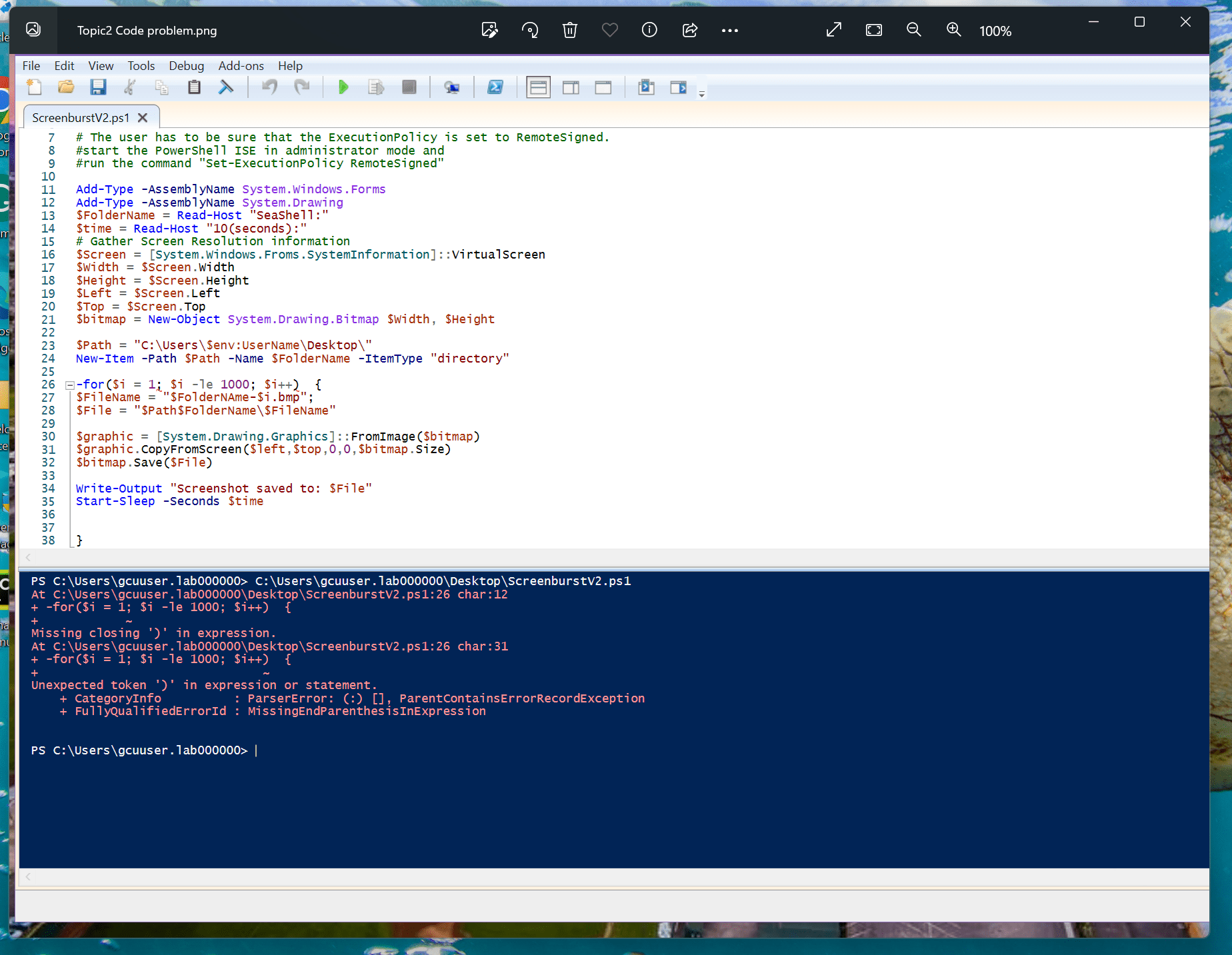 powershell How can I correct missing parenthesis expression? Stack