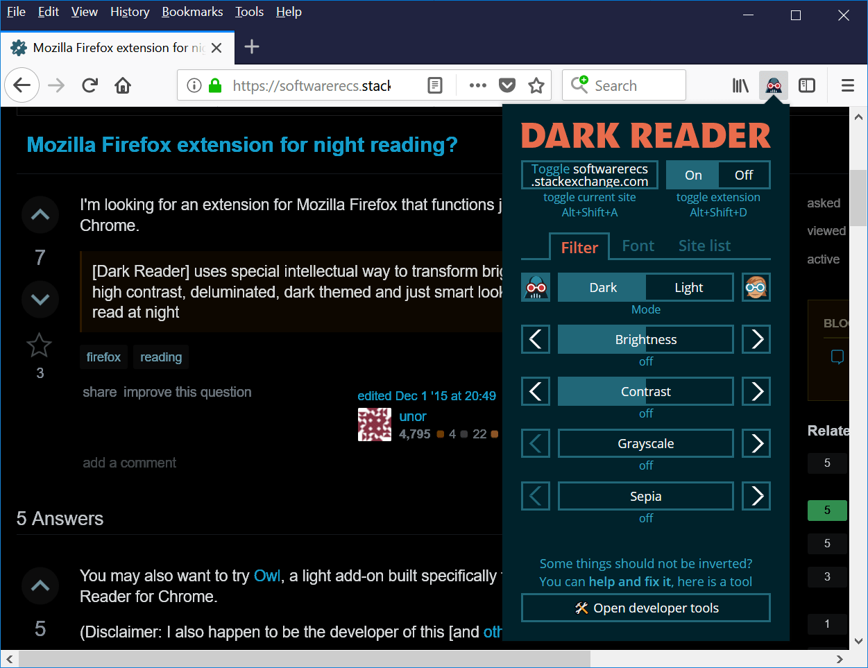 Mozilla Firefox extension for night reading? Software