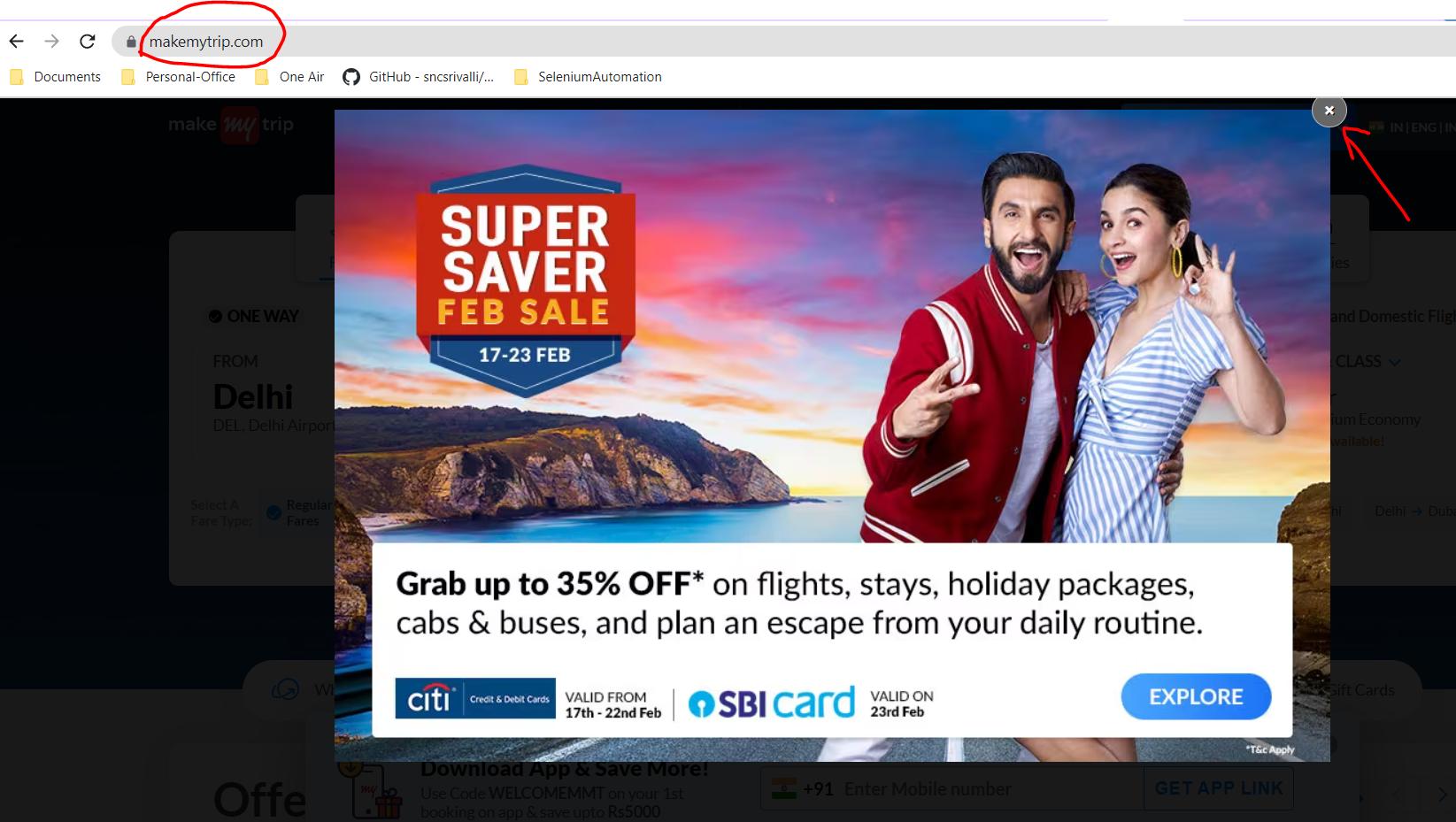 java How to close the promotion popup in using