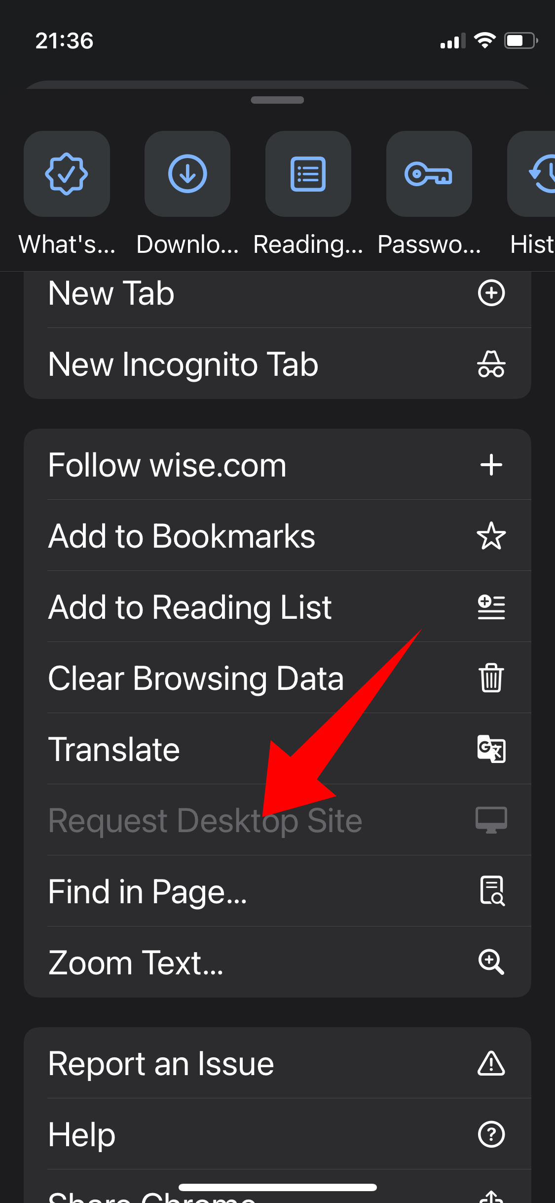 ios What could explain why “request desktop site” option is greyed