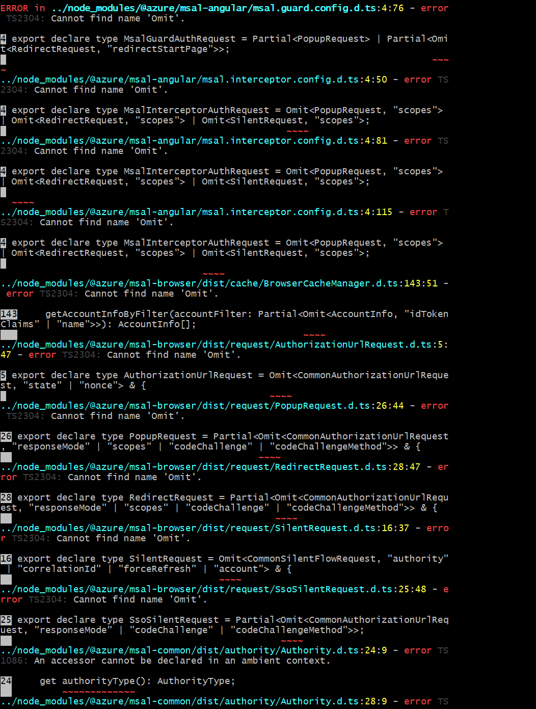 Facing some errors when integrating angular 8 application with Azure