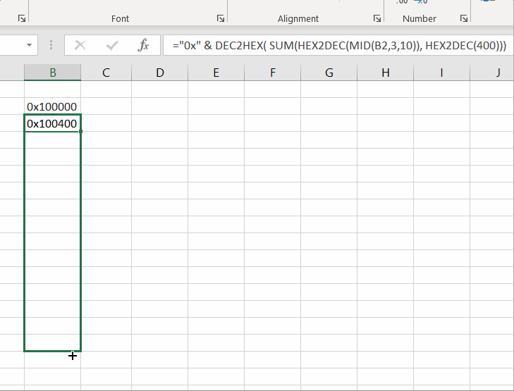 worksheet function How to do hex calculations across multiple cells