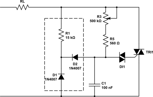 Controlling minimum voltage output with a DIAC/TRIAC dimmer circuit