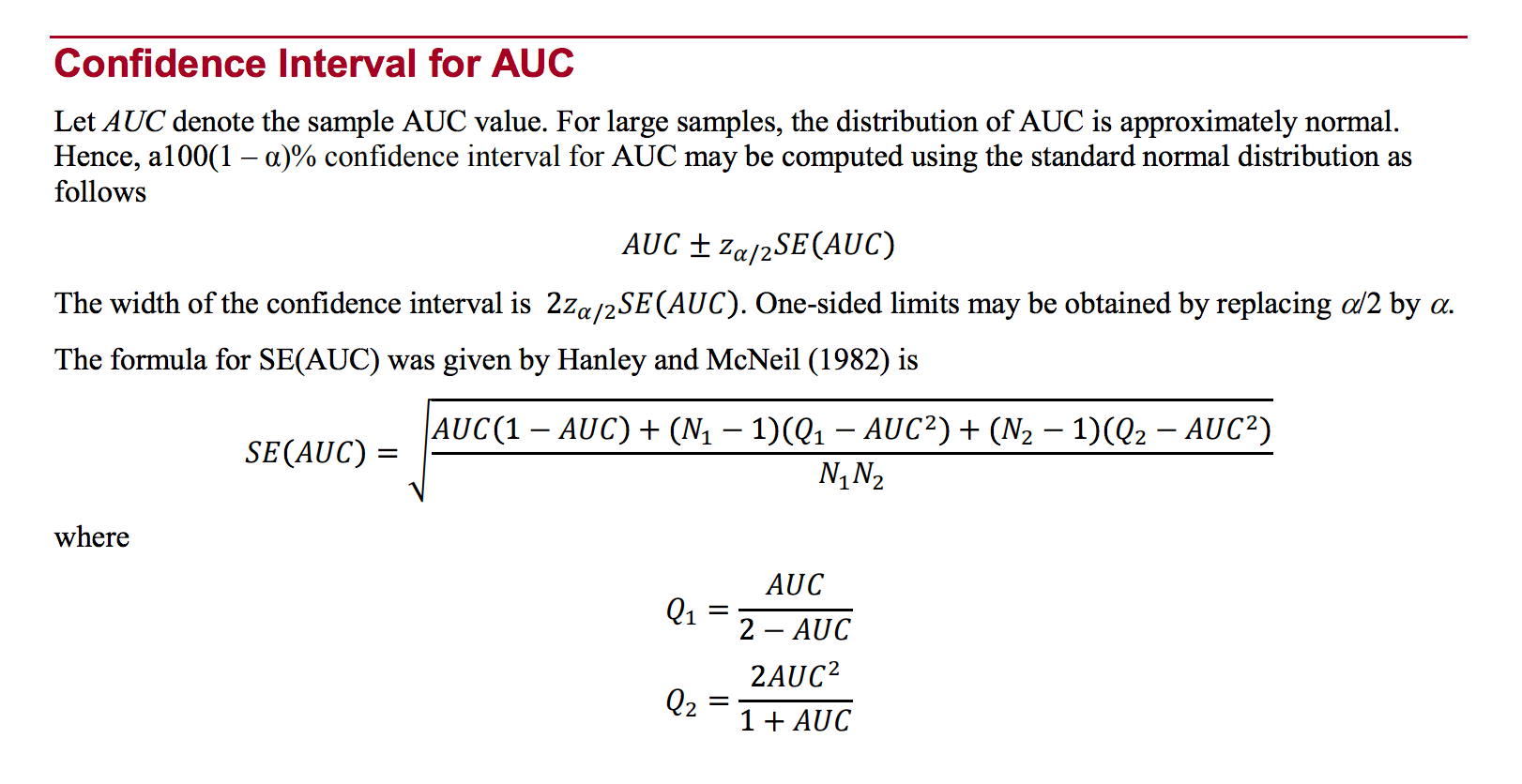 How to calculate 95 confidence interval for AUC from confusion matrix