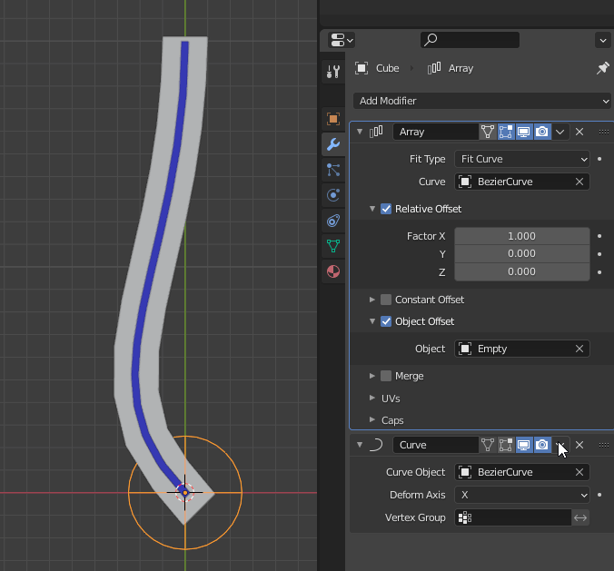 Blender array modifier "fit curve" when using scaled "object offset