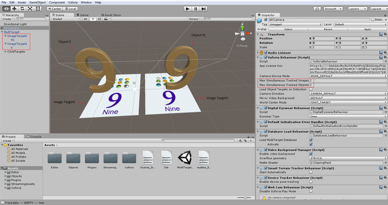 unity3d Augmented Reality Tracking 2 objects simultaneously using 2