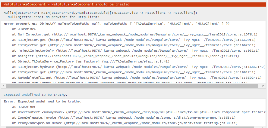 angular Karma NullInjectorError No provider for HttpClient Stack