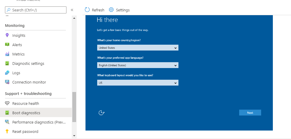 Microsoft Azure Boot Diagnostics Stuck Screen Server Fault