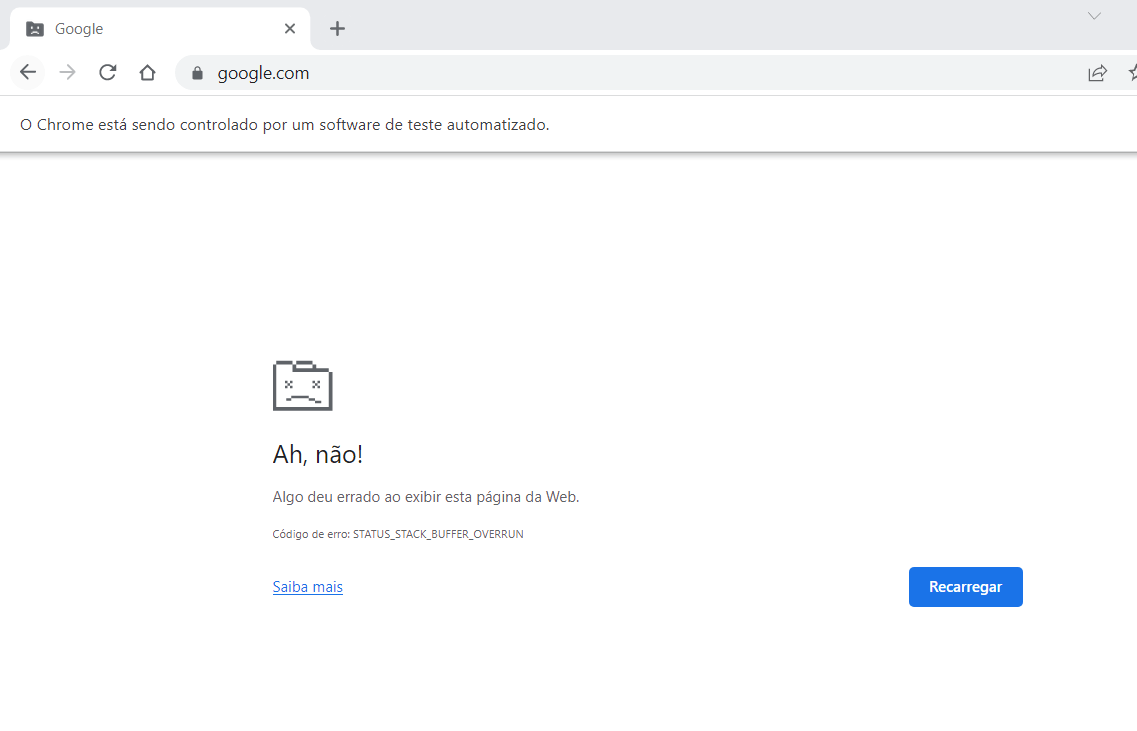 python status_stack_buffer_overrun error message automated chrome