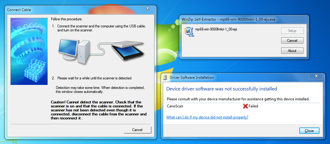 windows 7 - Installing driver for CanoScan 9000F Mark II fails - Super User