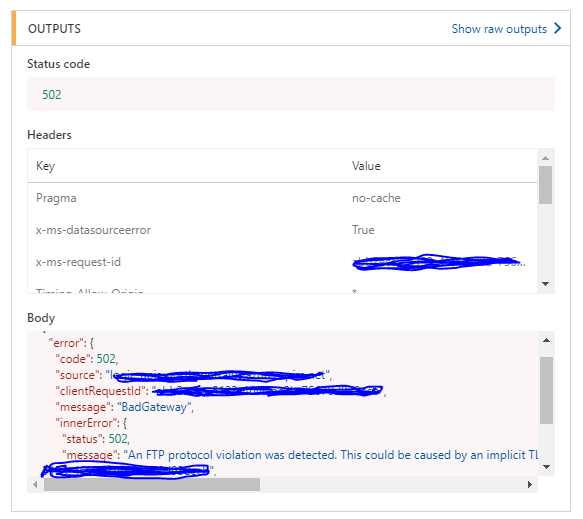 Azure Logic App FTP Copy File gives BadGateway Stack Overflow
