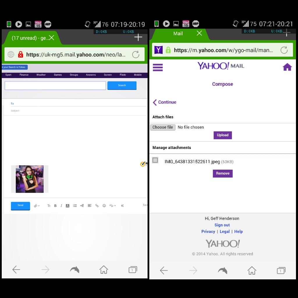browser Unable to upload attachments in the yahoo mail Android