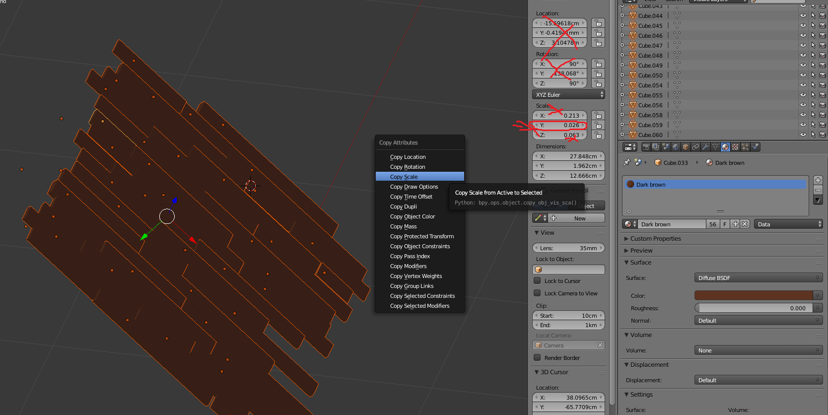 modeling Copying Y scale value onto multiple objects Blender Stack