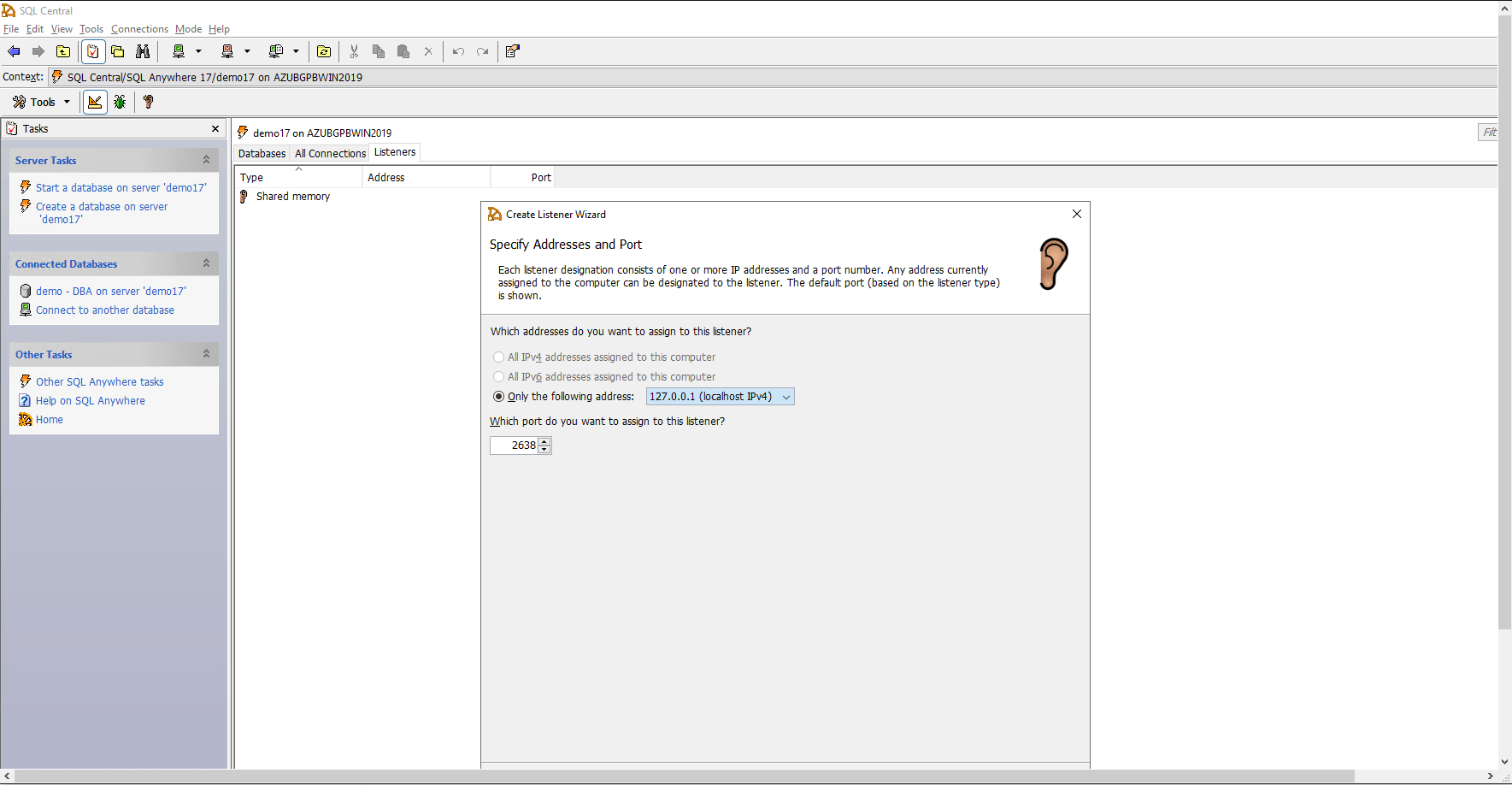 How to enable remote connection in SQL Anywhere 17(windows) Super User