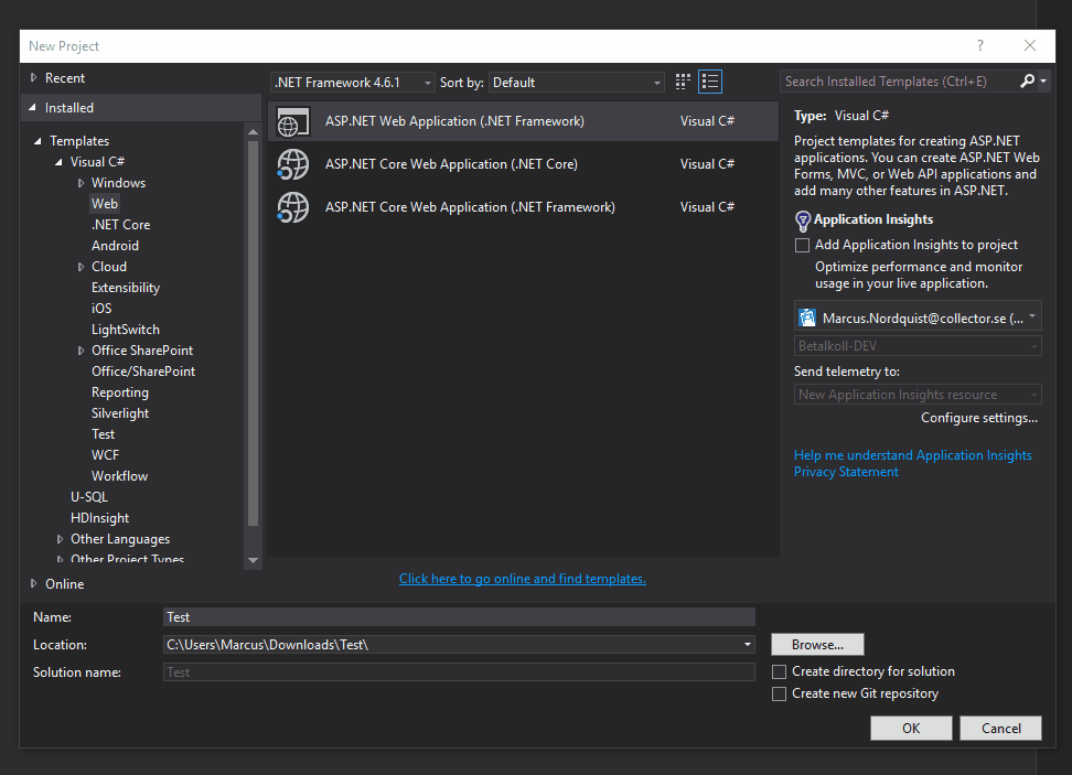 c I cannot create any web project in Visual Studio 2015 Stack Overflow