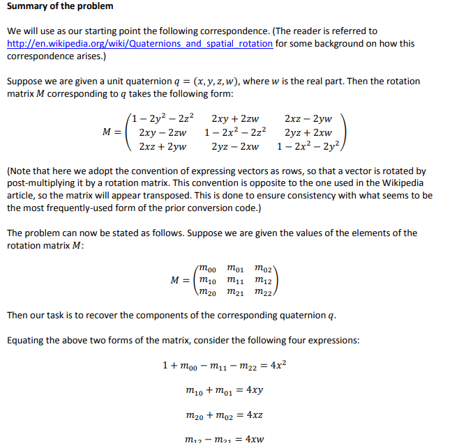 linear algebra Rotation Matrix to Quaternion Expressions