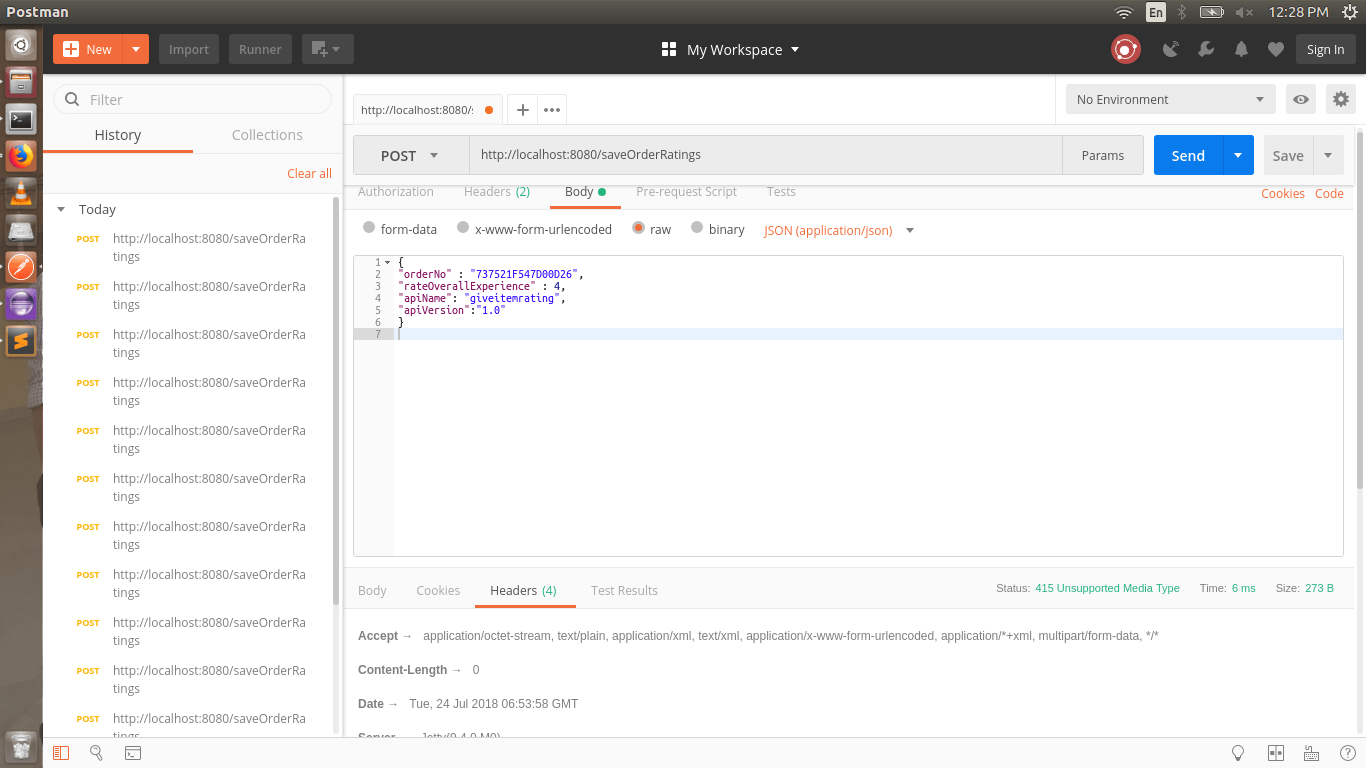 rest Unsupported Media Type while hitting my JAVA api through Postman