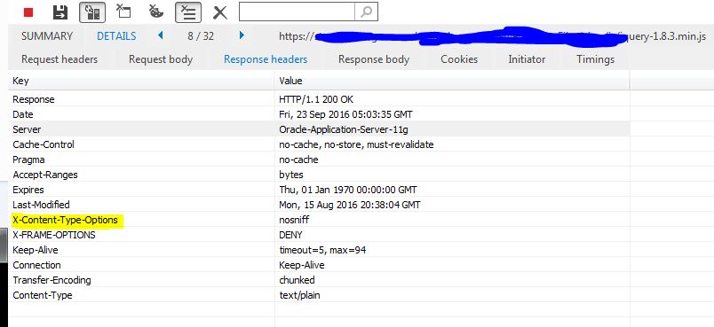 javascript How to remove XContentTypeOptions header parameter from