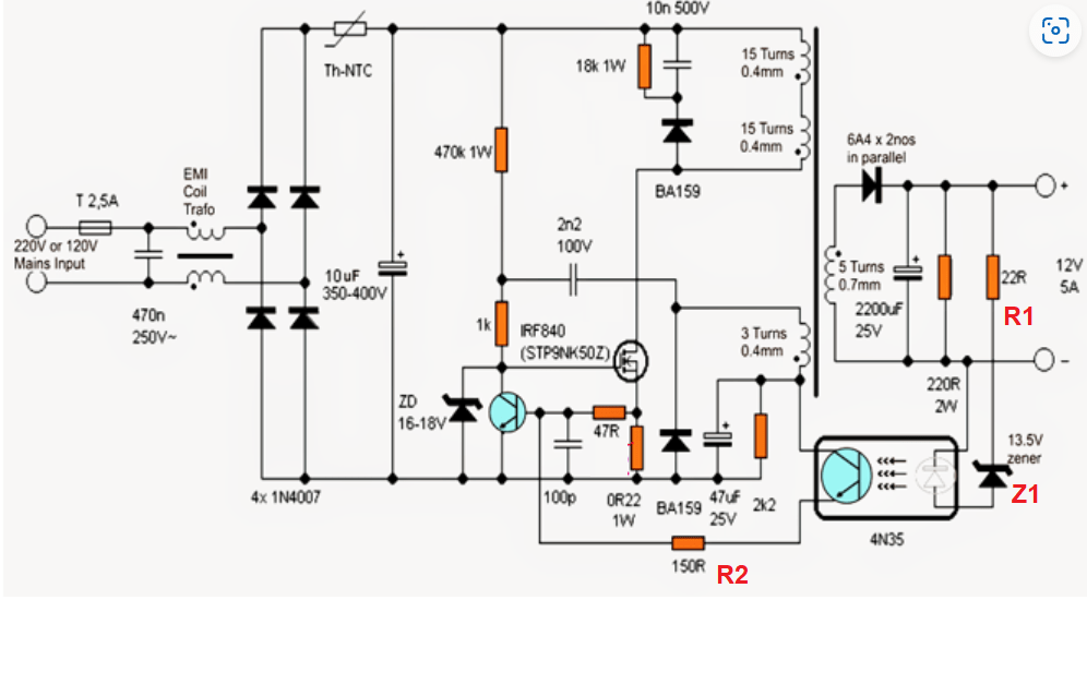 Explanation of the working of the feedback circuit in an SMPS power supply Electrical