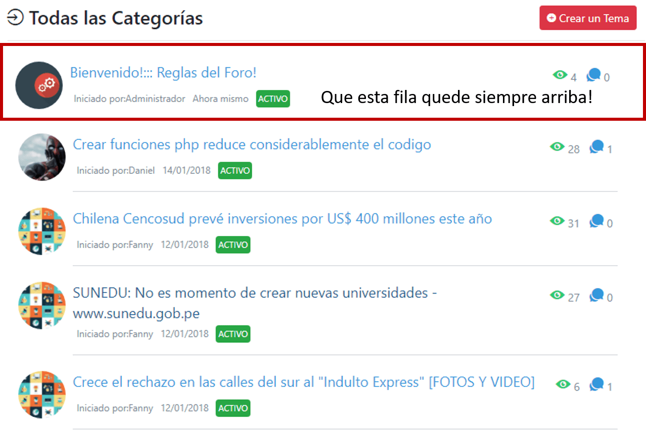 Como puedo hacer que una entrada quede siempre arriba MYSQL PHP Stack