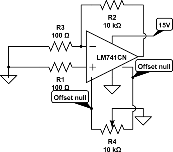 operational amplifier The offset null pins of the LM741CN op amp don