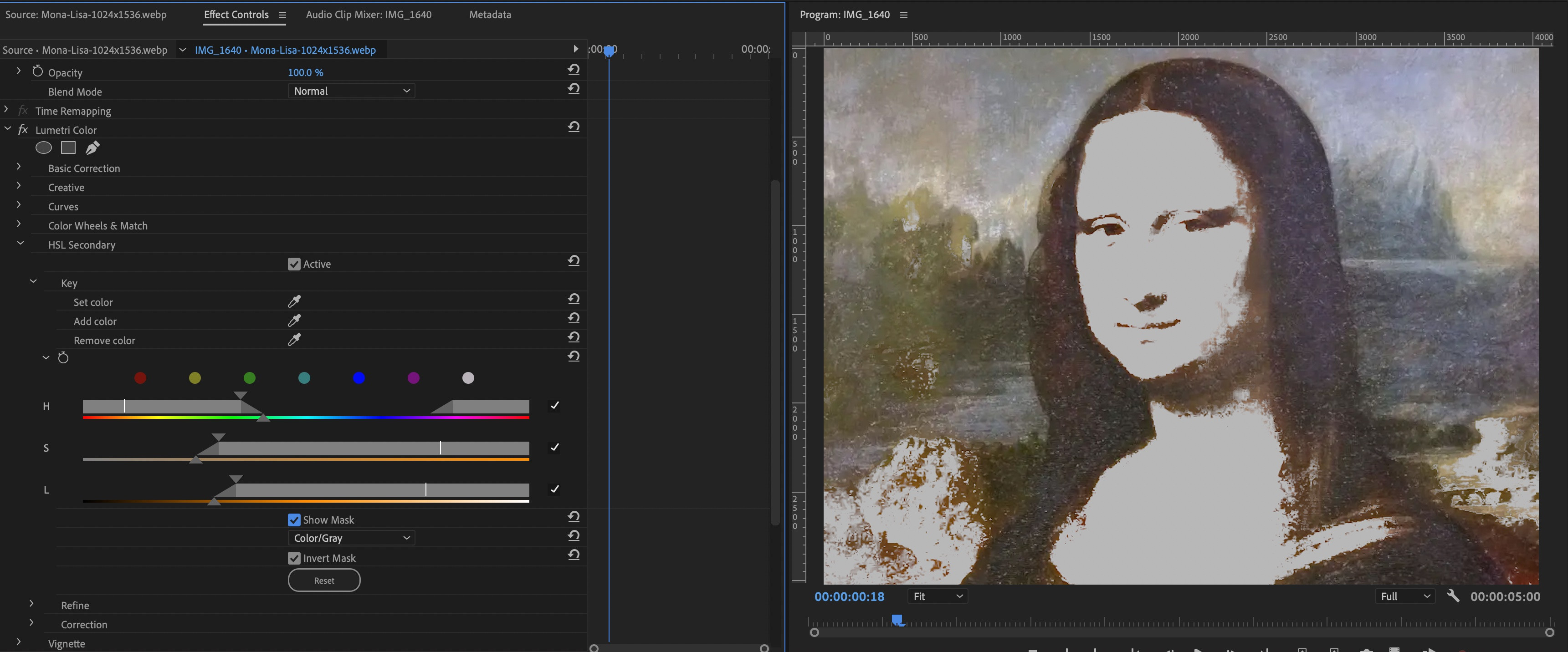 premiere pro Using Lumetri HSL secondary mask to create alpha