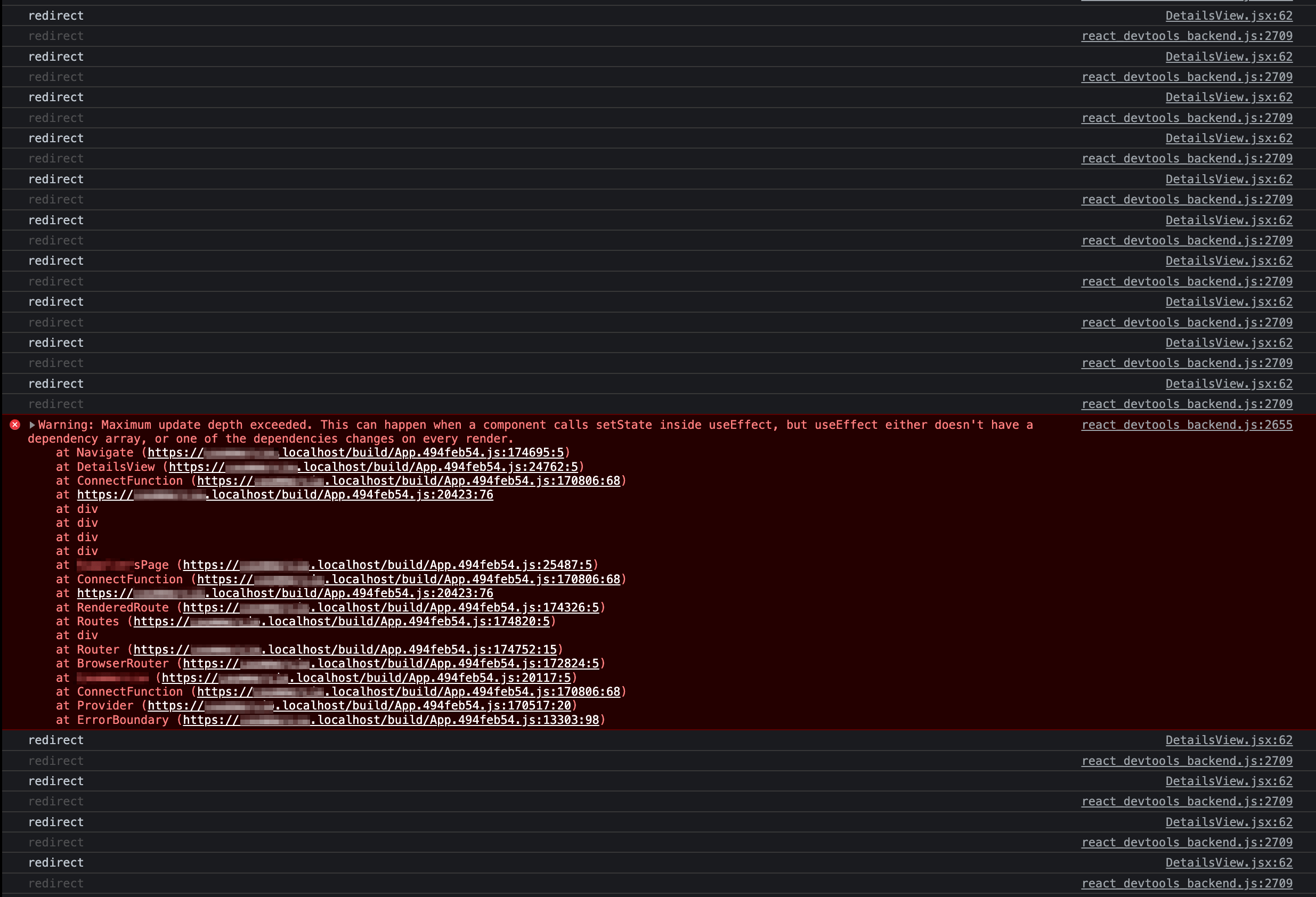 javascript React how to prevent infinite loop and redirect to the