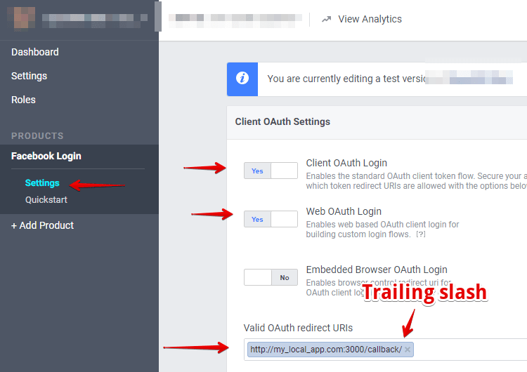 Facebook OAuth, Tên miền của URL này không được bao gồm trong tên miền