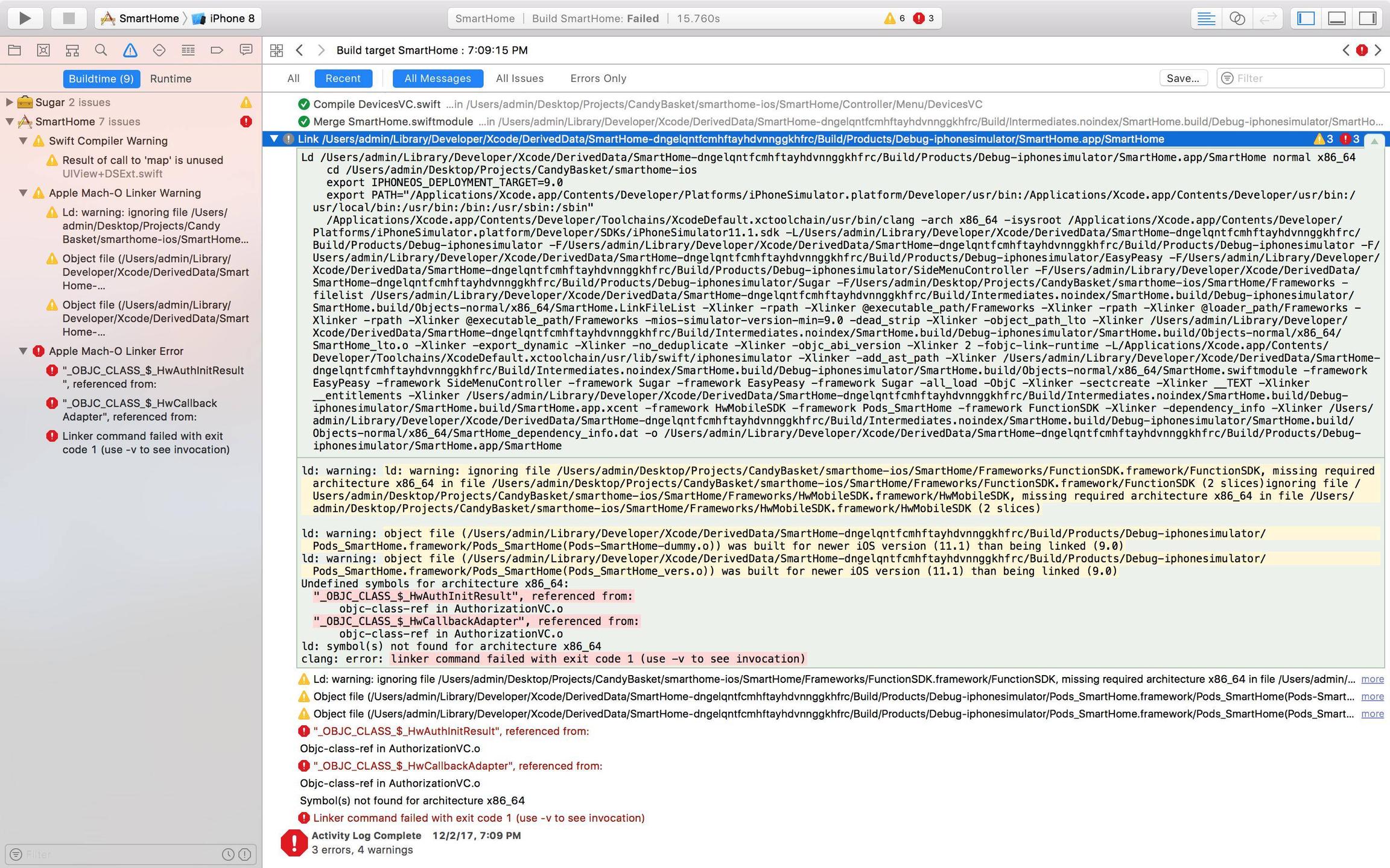 ios Undefined symbols for architecture x86_64 xcode 9 Swift 4