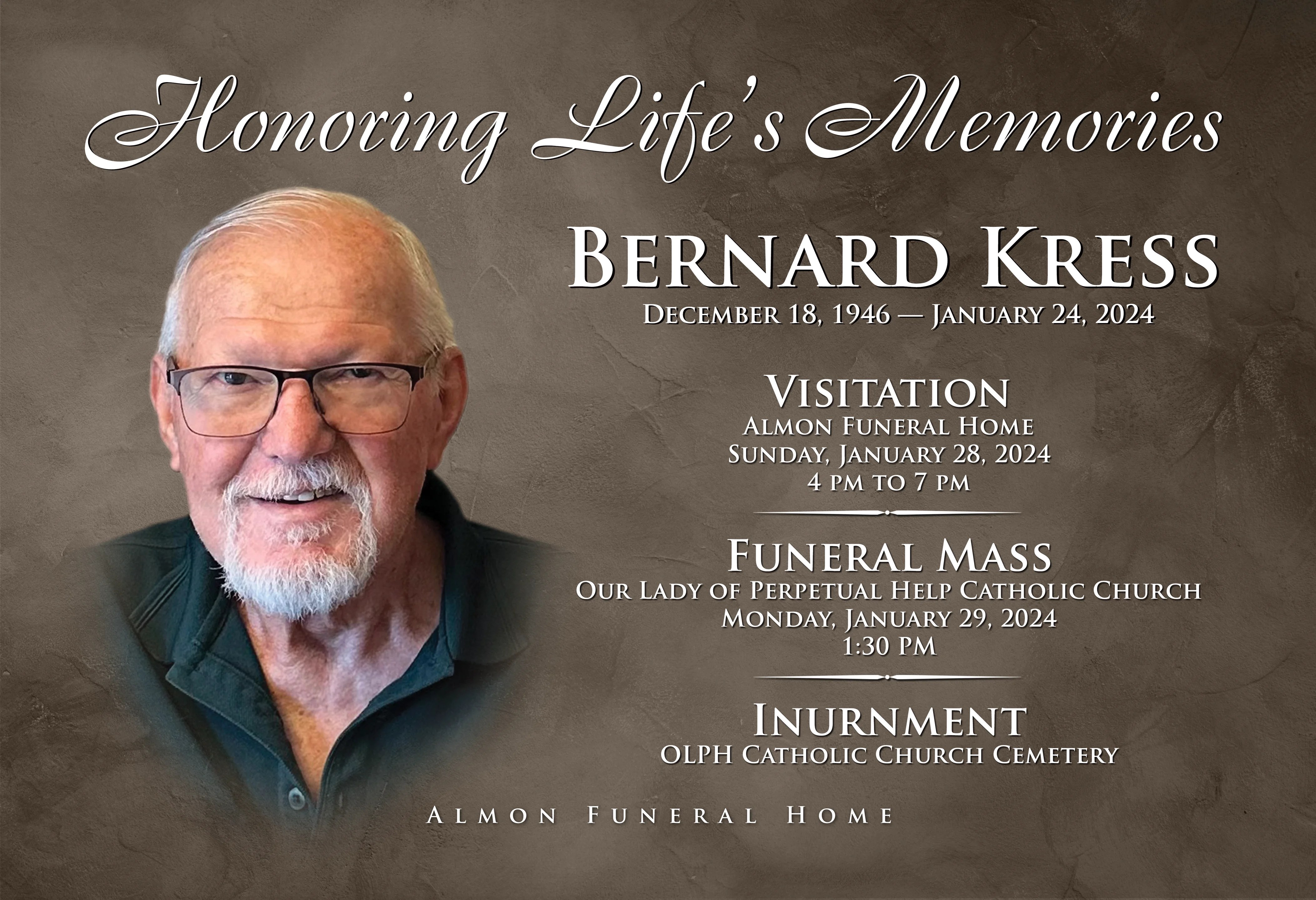Funeral Service Bernard "Bernie" Kress