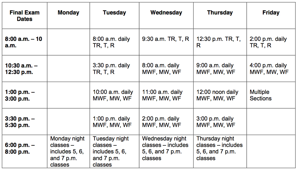 Final Exam Schedule California State University Long Beach