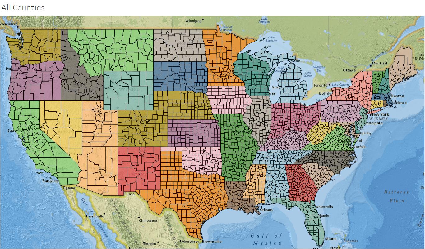 US County Map of the United States GIS Geography