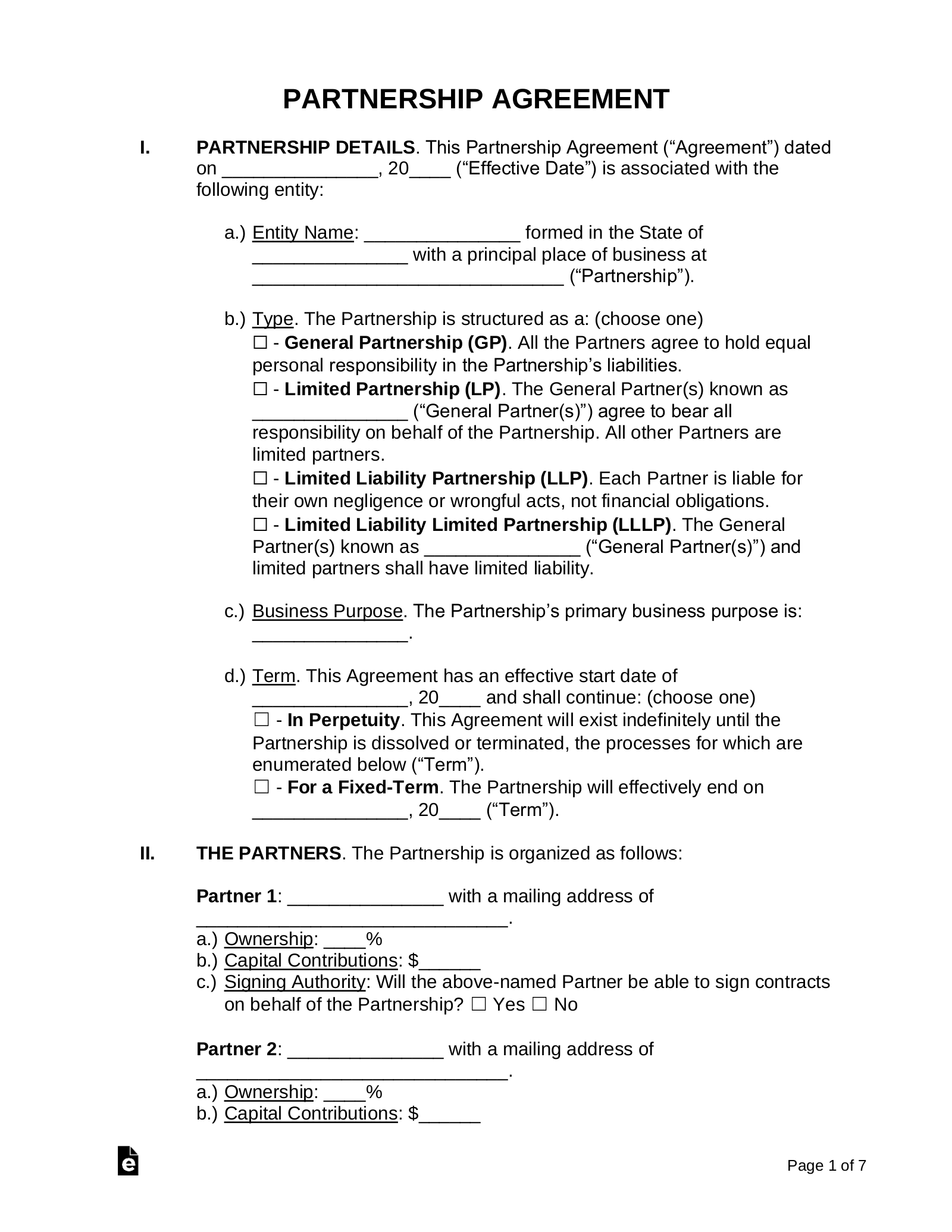 Free Partnership Agreement Templates (5) PDF Word eForms(04)