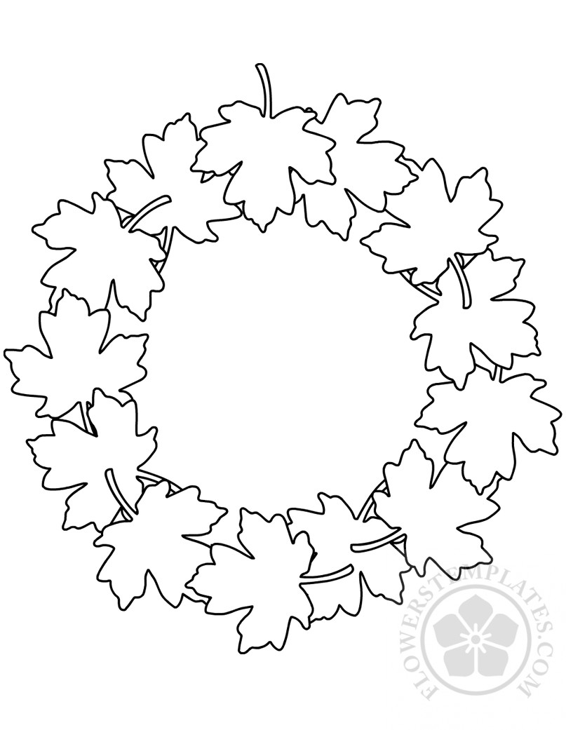 Fall Leaves Wreath coloring pages for kids, autumn leaves.