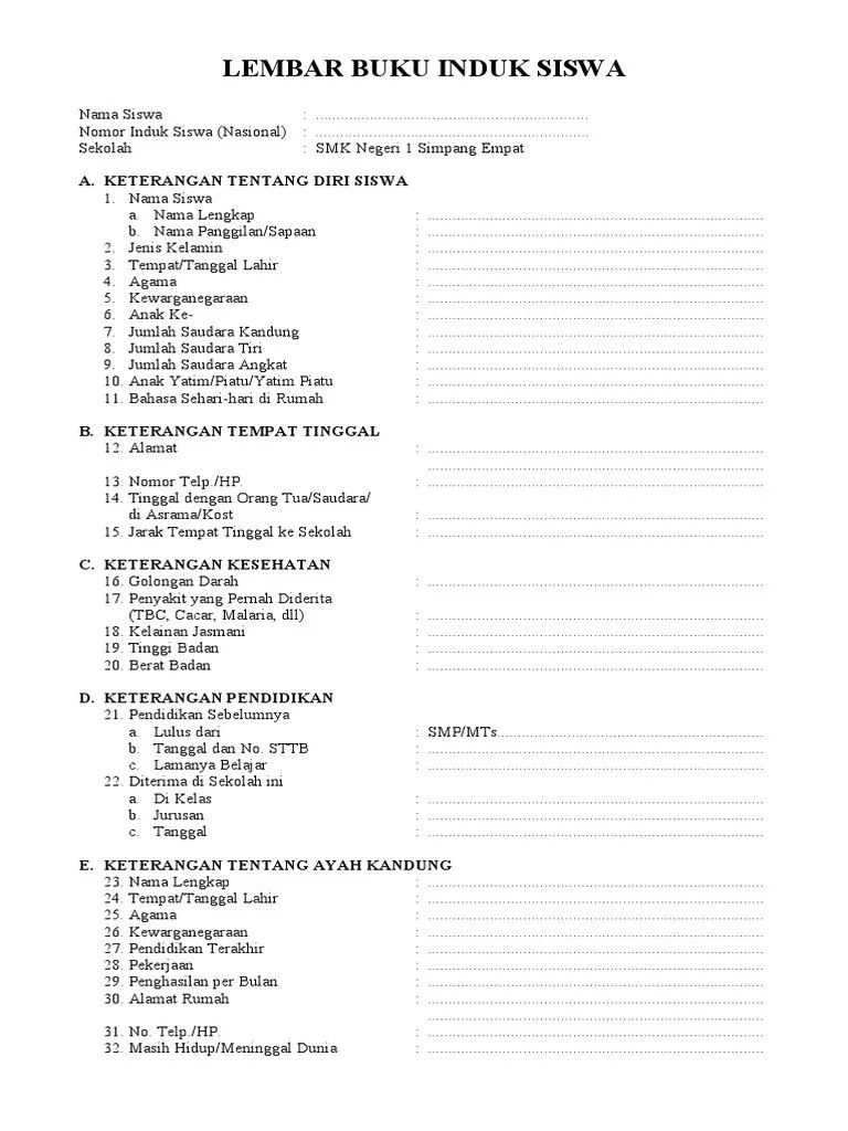 Cara Mengisi Buku Induk Siswa – Lektur Indo