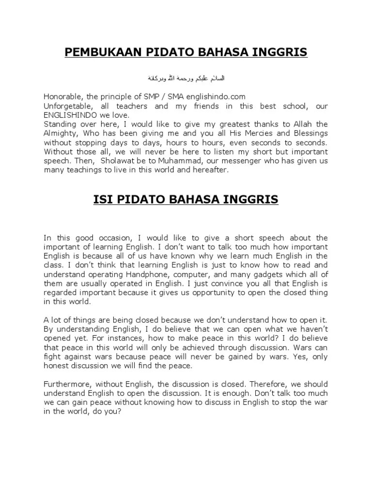 Contoh Pidato Bahasa Inggris Singkat Tentang Islam Dan Artinya