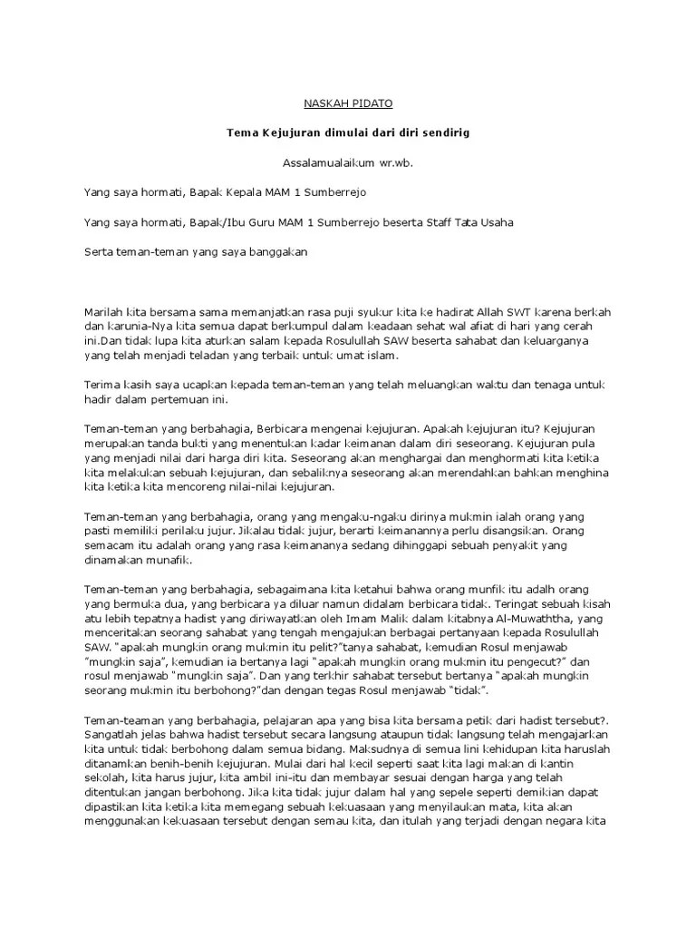 Contoh Pidato Agama Tentang Kejujuran – Belajar
