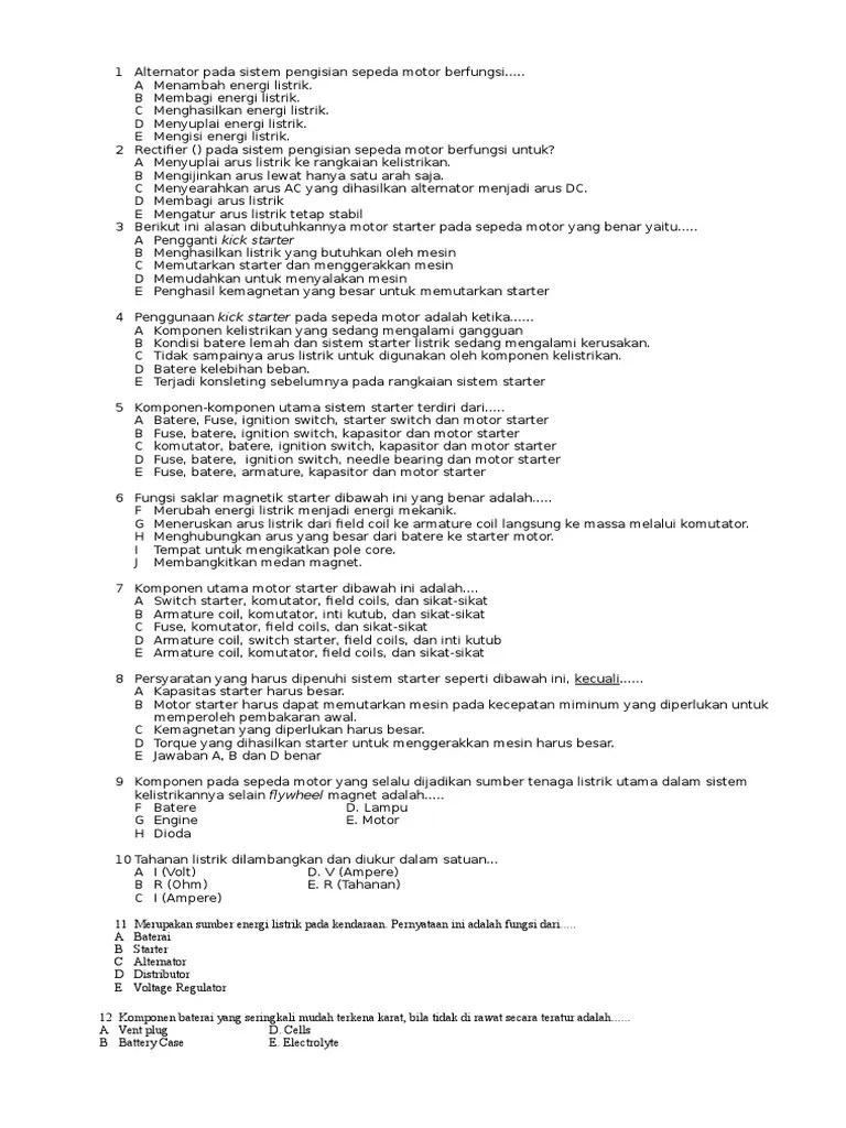 Soal Dan Kunci Jawaban Kelistrikan Sepeda Motor Revisi 2021 / Soal  Pemeliharaan Kelistrikan Kelas Xi 2 Kumpulan Soal Tbsm Smk Pgri 5 Jbr :  Download soal cpns 2021 pdf lengkap dengan kunci jawaban gratis. - ID  Aplikasi