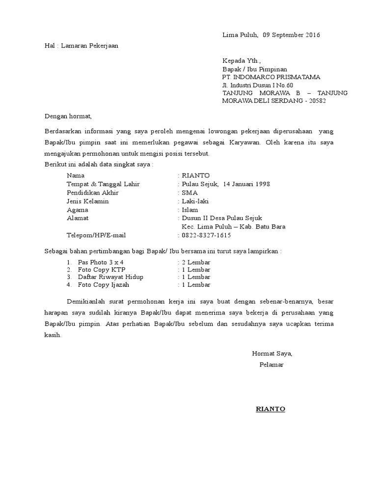 Surat Lamaran Di Indomaret – Belajar