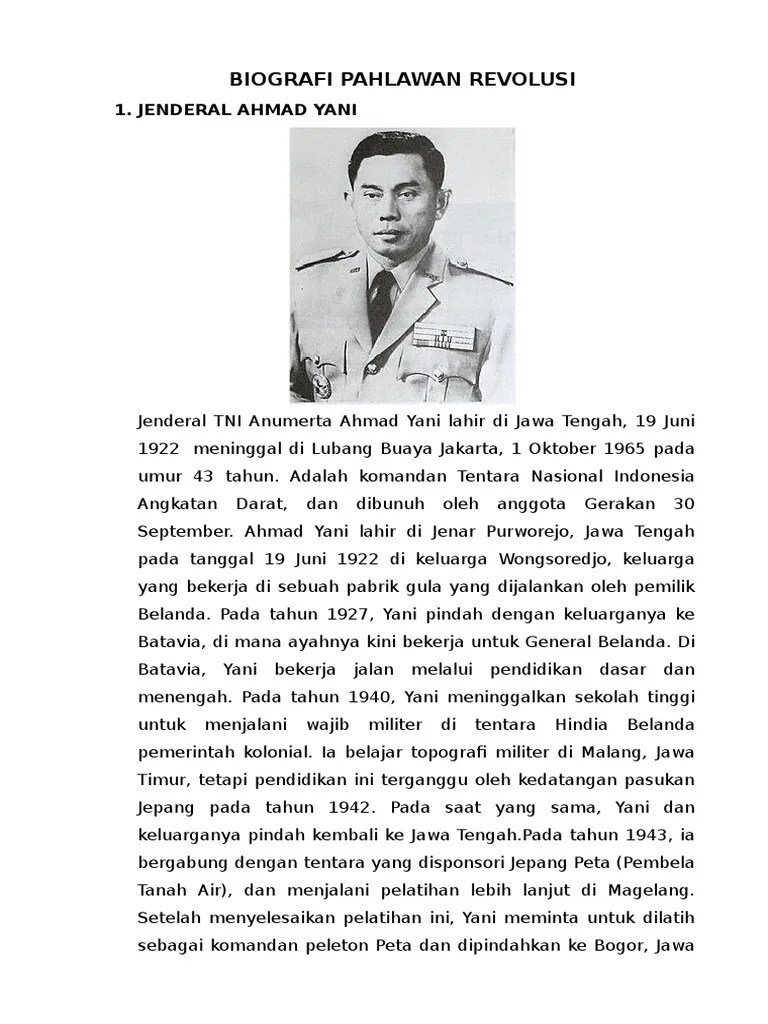 Biografi Pahlawan Ahmad Yani Lengkap