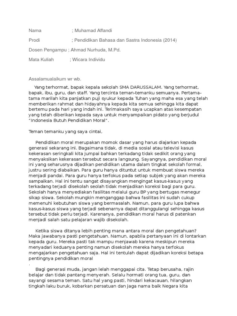 Contoh Pidato Tentang Pendidikan Bahasa Indonesia // Kumpulan Contoh Terbaru