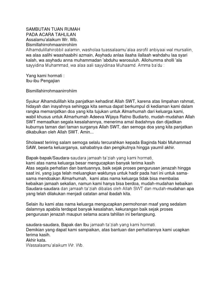 Sambutan Tuan Rumah Bahasa Jawa Acara Tahlilan – Beinyu.com