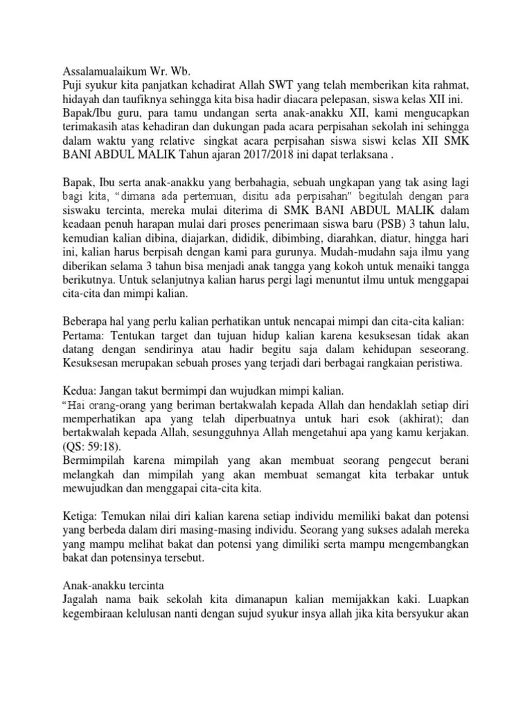 Contoh Pidato Perpisahan Kelas Xii Smk - Revisi Id