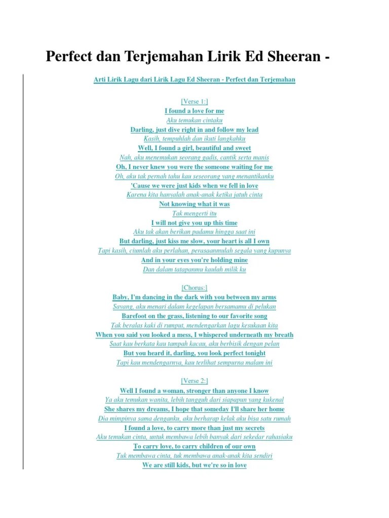 Makna Lagu Perfect – Lektur Indo