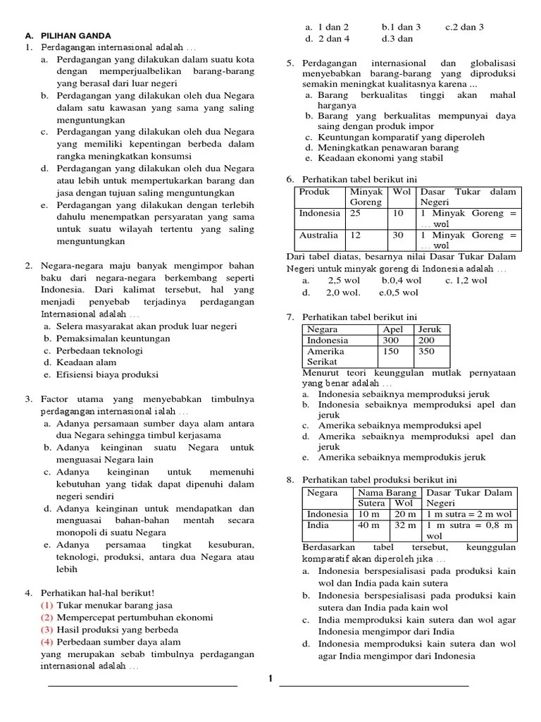 Soal Uts Perdagangan Internasional